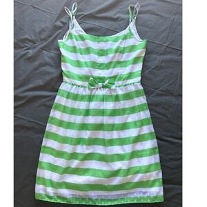 Lilly Pulitzer Green White Striped Swiss Dot Bow Dress Size 6 Preppy Sun Dress